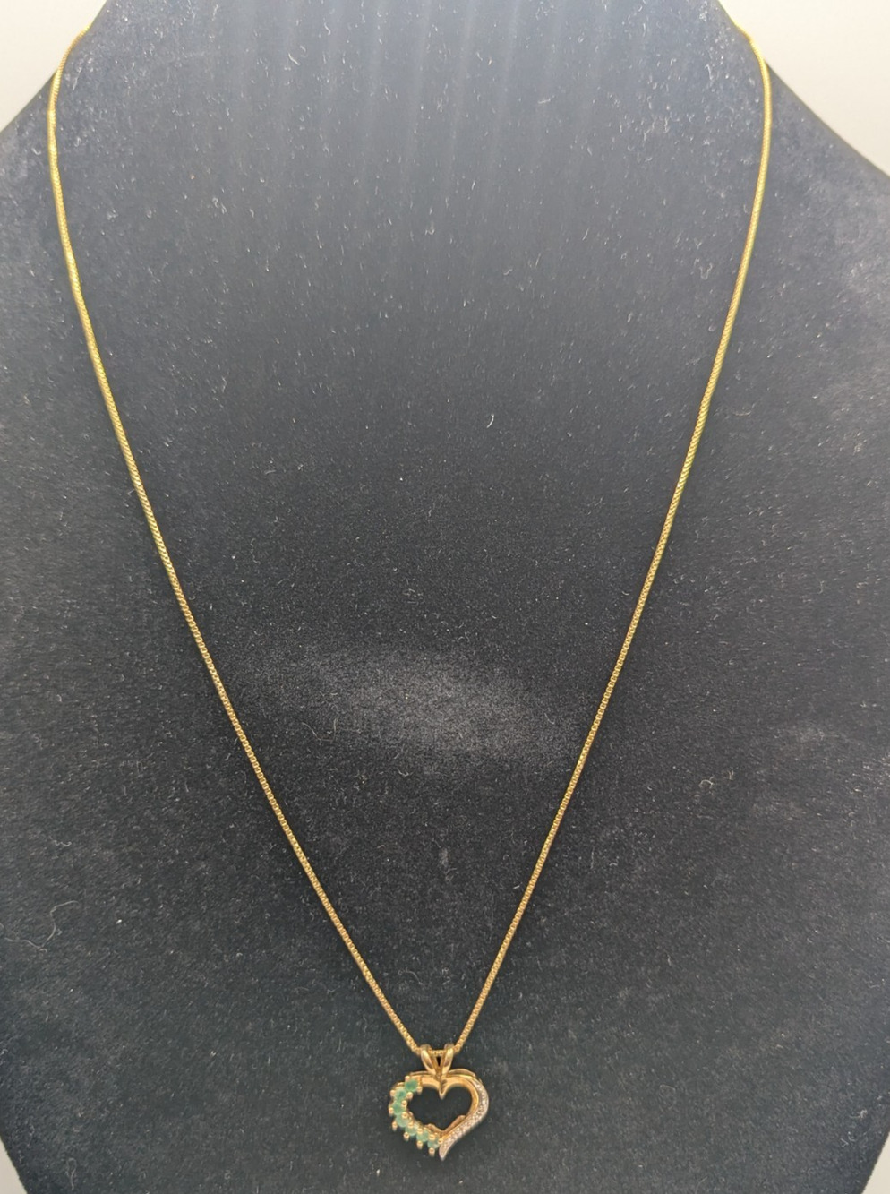 VINTAGE DANECRAFT 925 ITALY GOLD TONE HEART PENDANT NECKLACE Green CZ